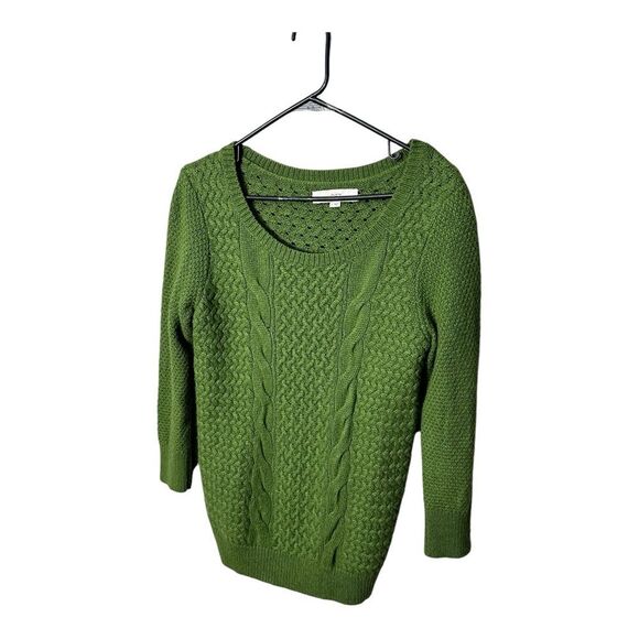 Loft Knit Sweater Wool Rabbit Hair Blend Green Cable Knit Cozy Small - Picture 3 of 6